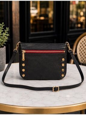 Hammitt VIP Medium Black Pebbled Leather Crossbody Bag Gold Hardware Studded